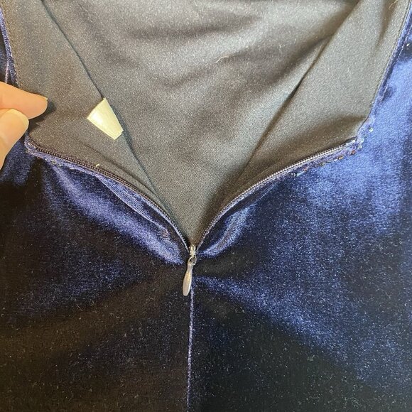 Coldwater Creek Dress Navy Blue Velvet Beaded Mesh Panel Hem Whimsigoth Sz 14P - Picture 11 of 13